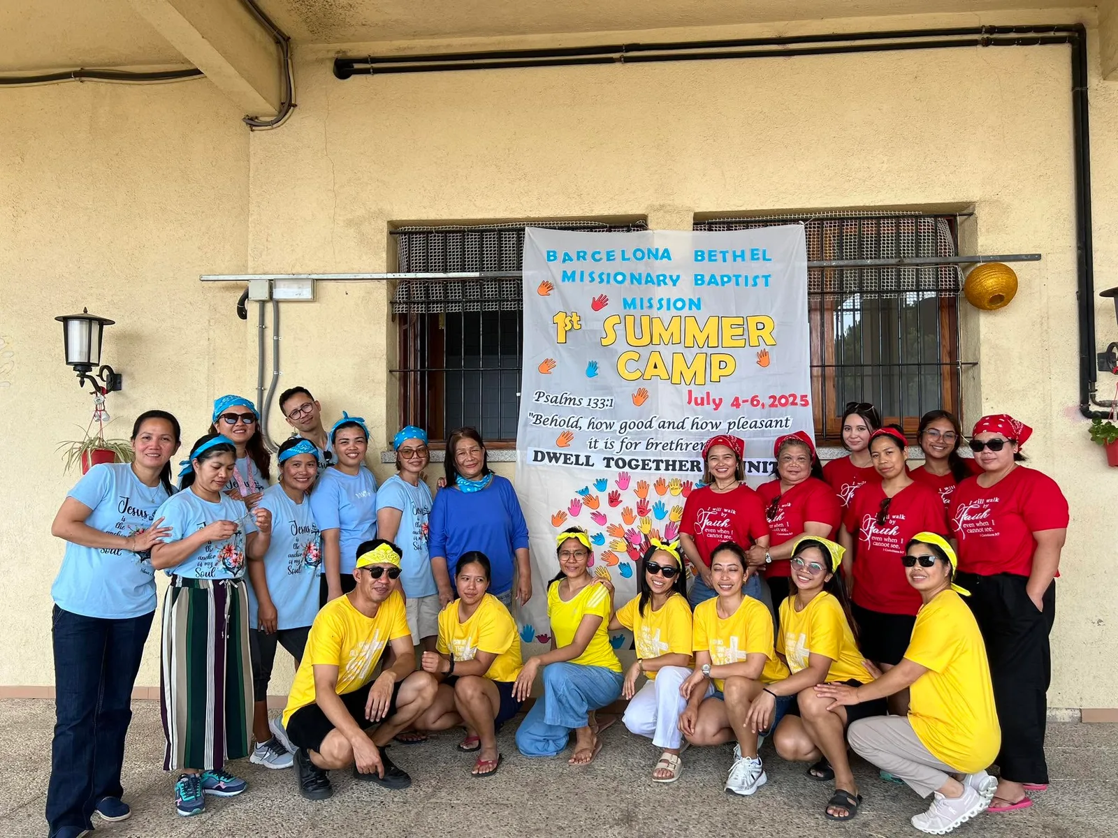 Summer church camp teams gathered for a group photograph